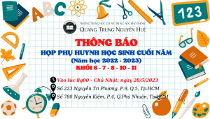 THÔNG BÁO HỌP PHỤ HUYNH HỌC SINH CUỐI NĂM (NĂM HỌC 2022 - 2023)