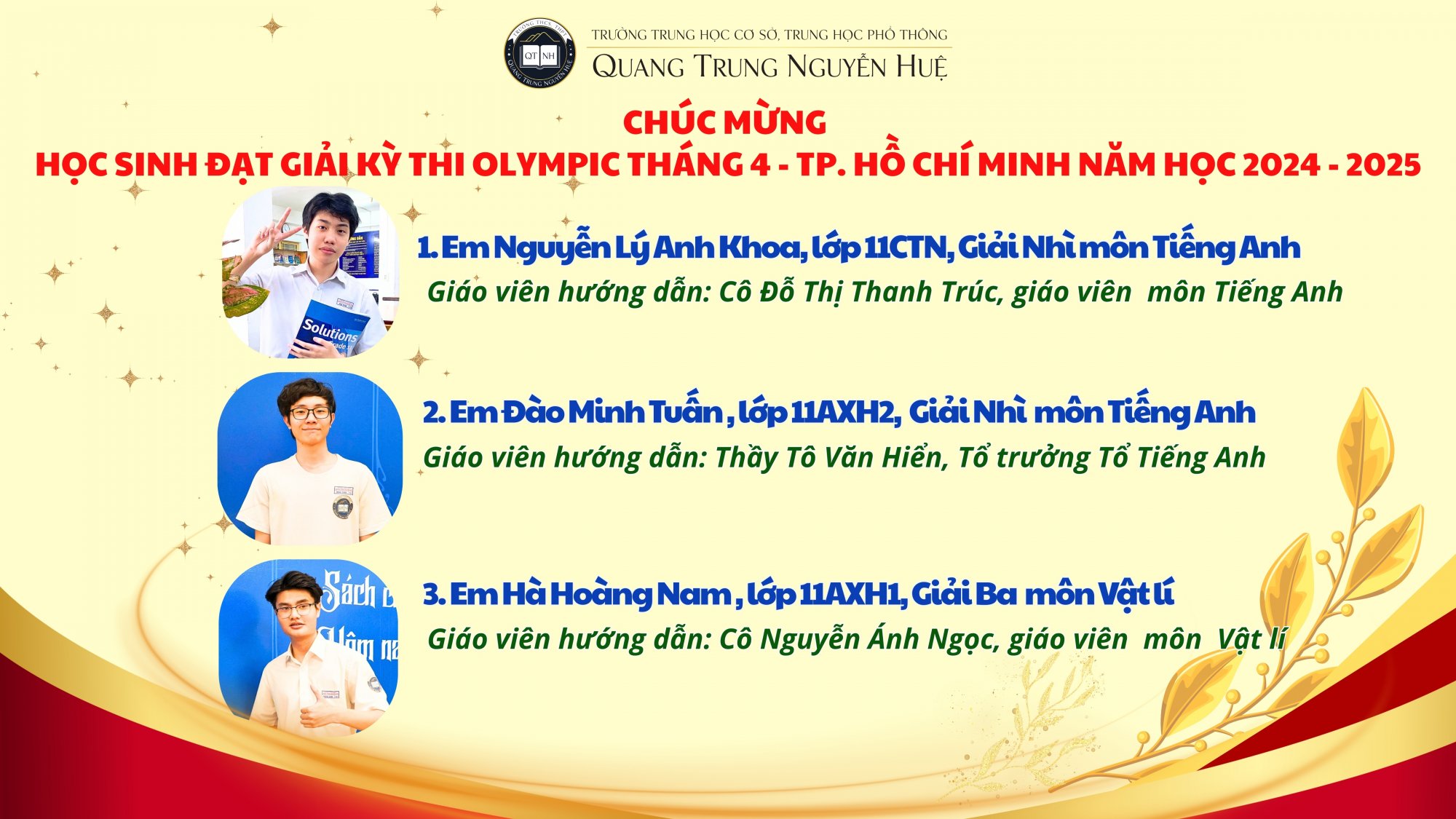 Chúc mừng Quý Thầy Cô hướng dẫn và học sinh đạt giải